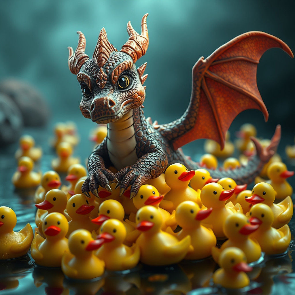 Dragon Guarding Rubber Ducks: Fantasy Concept Art