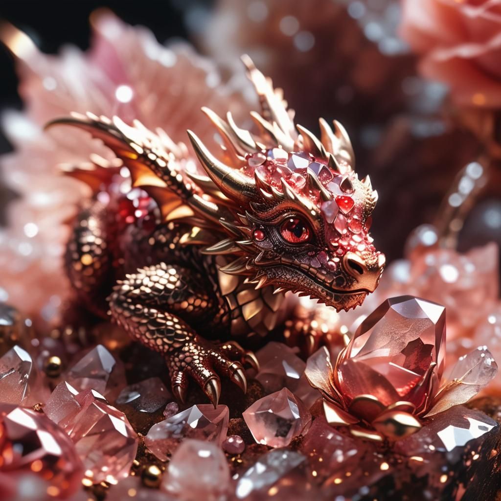 Miniature Rose Dragon Sleeping in Crystal Cave