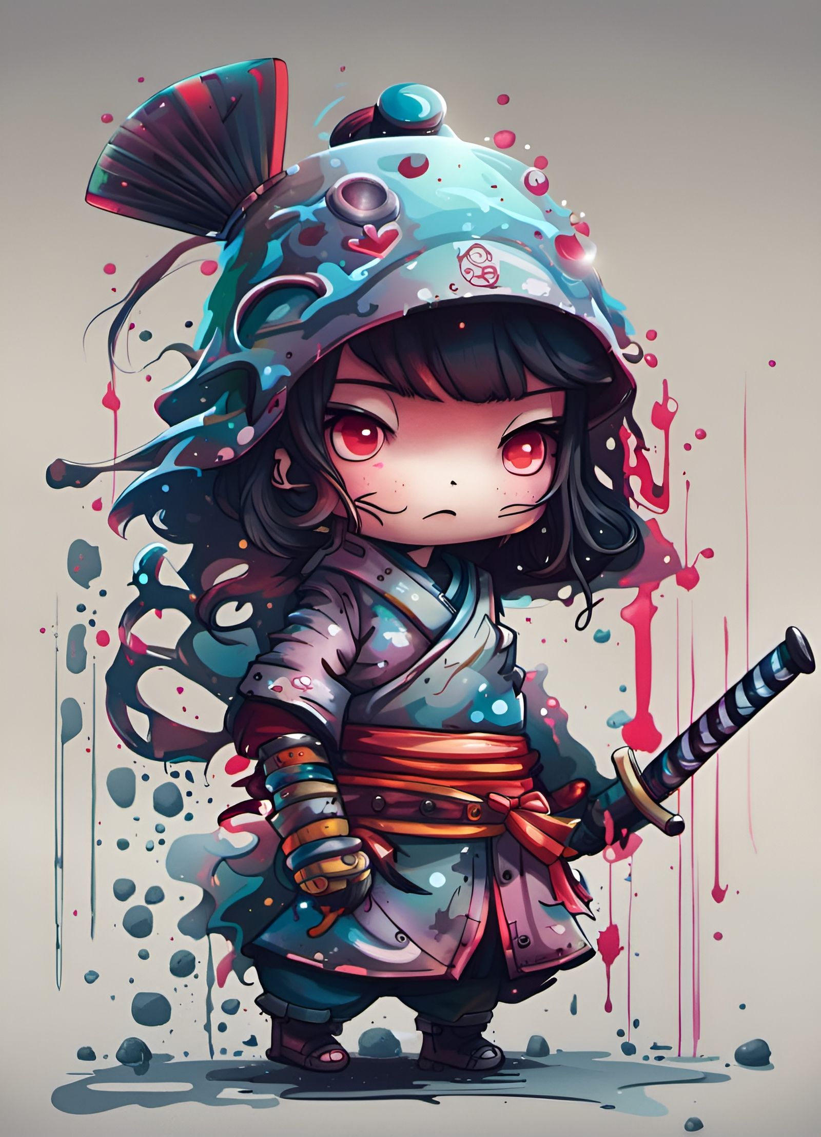 Chibi Samurai Ghosts in Apocalyptic Japan: Graffiti Art