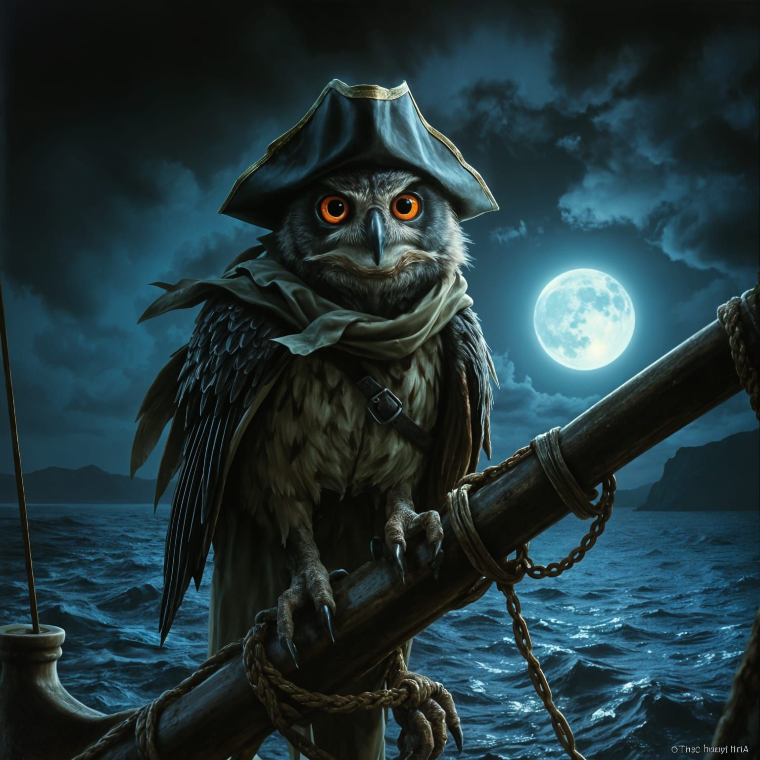 Vampire Pirate Owl Scouting for Prey