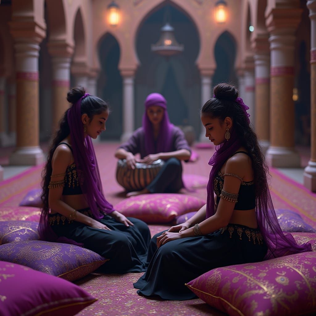 Ethereal Moroccan Belly Dancers in Black and Purple Majestic...