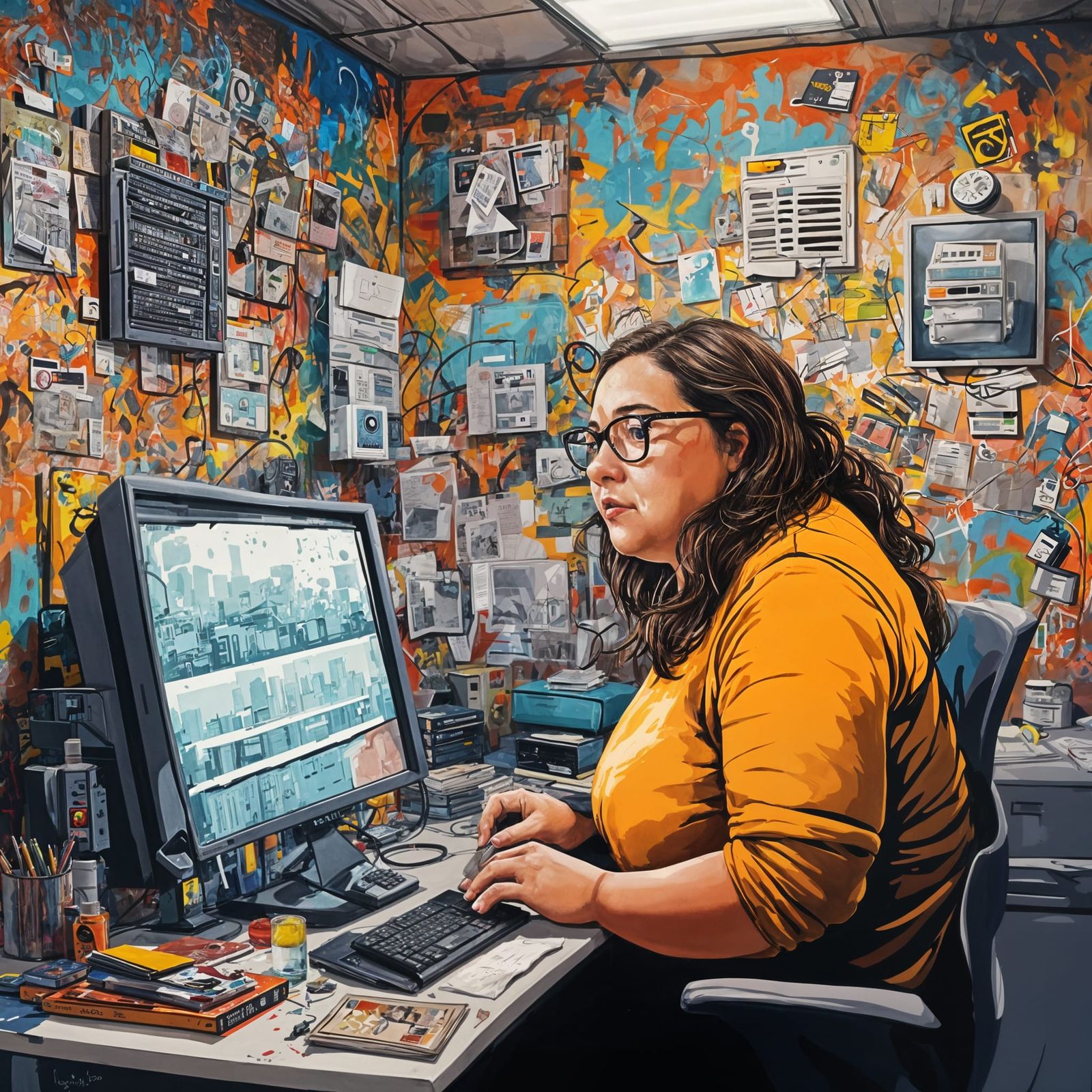 Vibrant Graffiti Office Scene