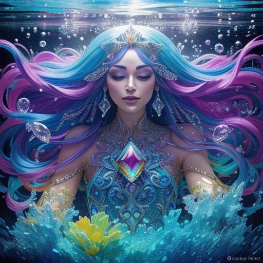 Hyper-Realistic Goddess of Rainbow in Vibrant Underwater Rea...