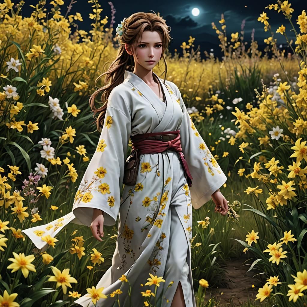 Aerith Gainsborough in Kimono in Flower Field