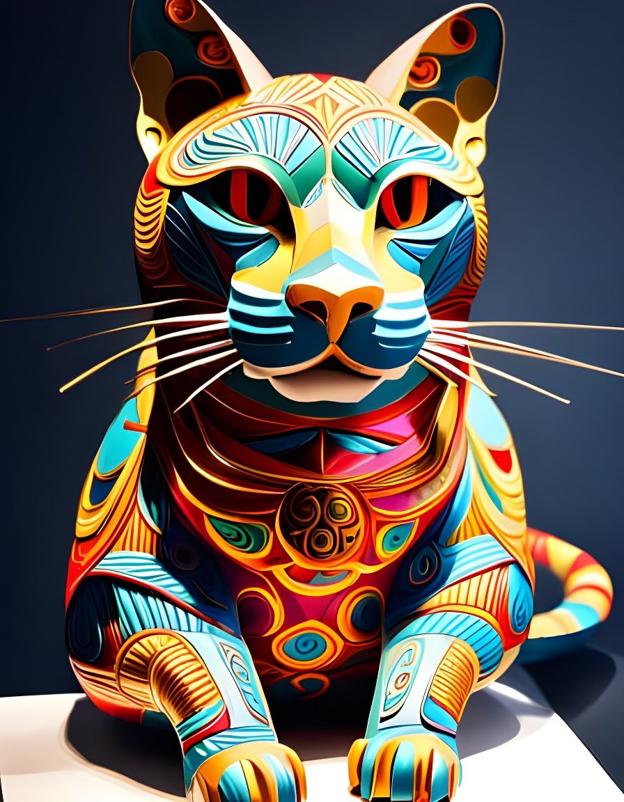Intricate Paper Sculpture of a Colorful Cat