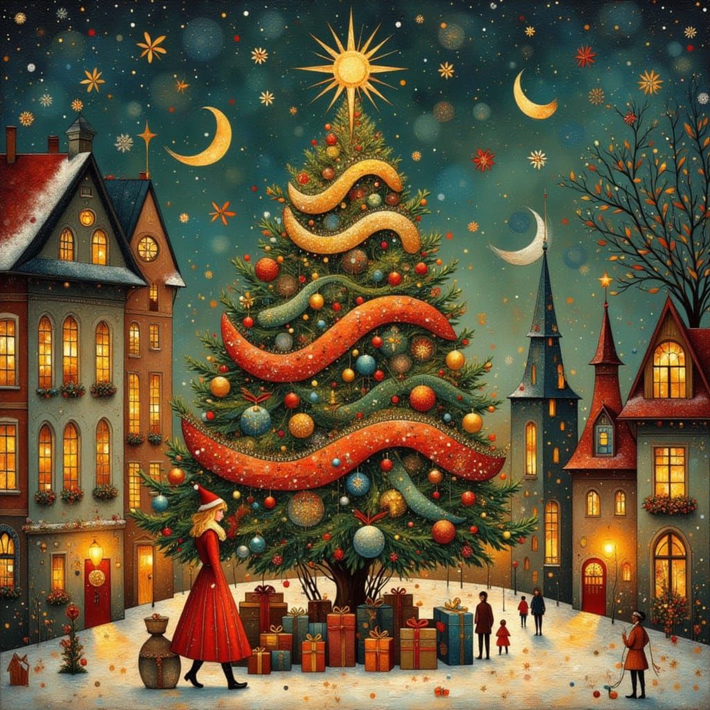 Festive Christmas Tree Adorned with Earth and Filigree