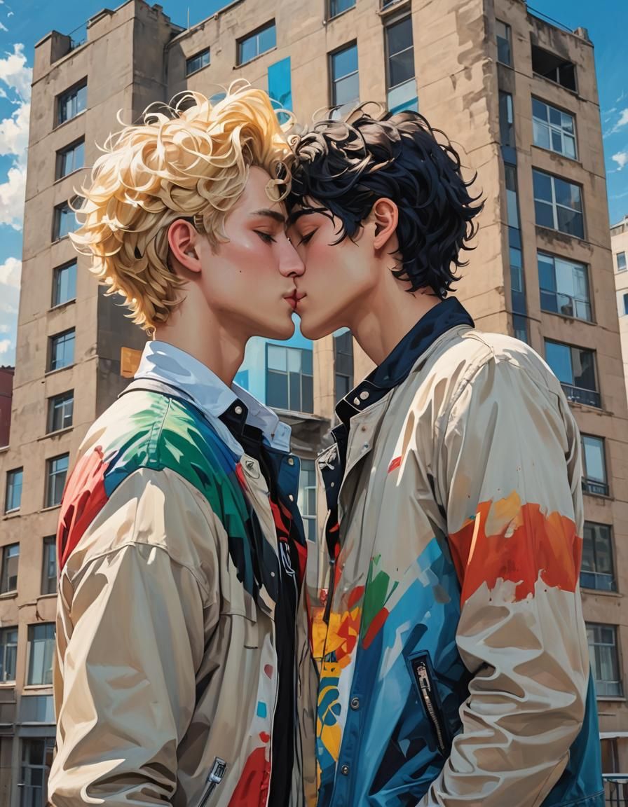 Two Boys About to Kiss Painting