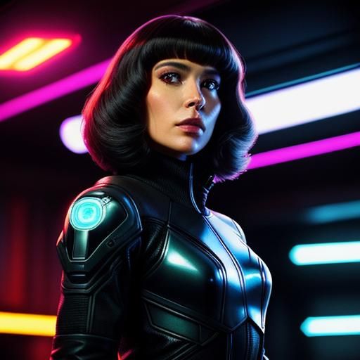 Cyberpunk Space Opera Heroine in Neon Light