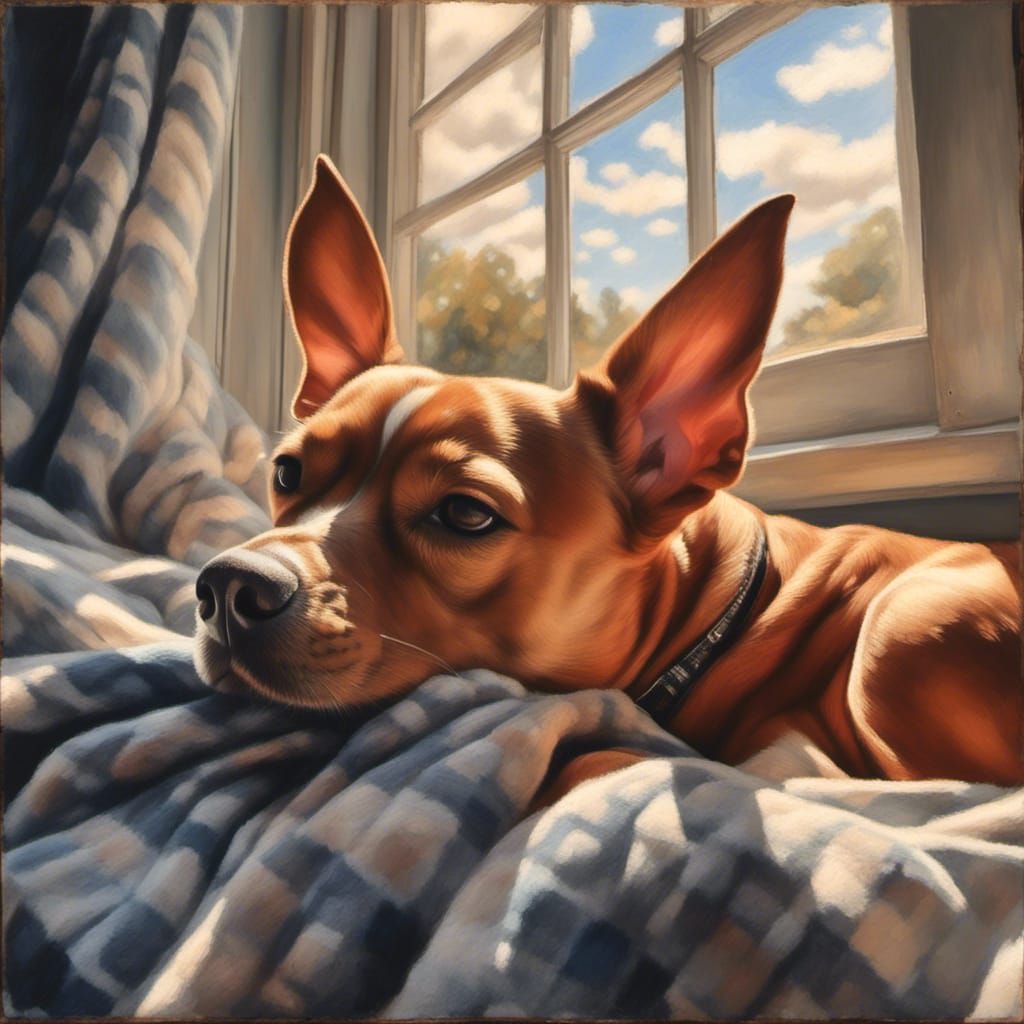 Happy Red Dog Sleeping in Sunlight