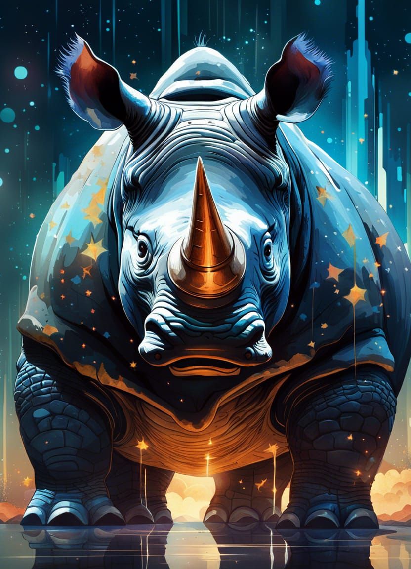 Adorable Anthropomorphic Rhino Portrait in Watercolor