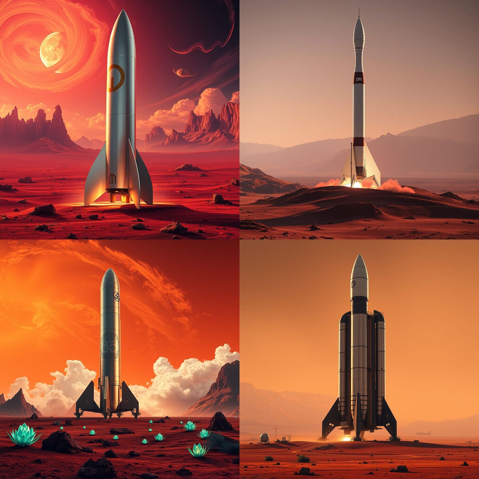 SpaceX Rocket on Mars with Om Symbol