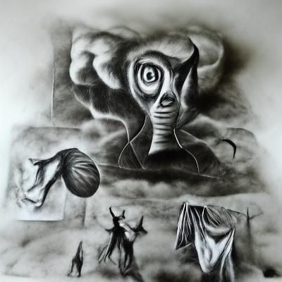 Surreal Bizarre Phantasmal Concept Art Charcoal Drawing