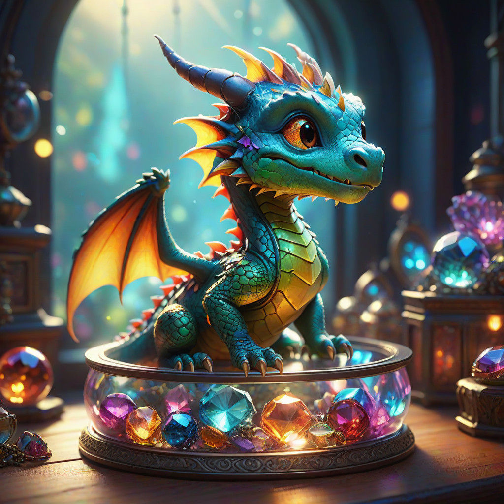 Pixar-Inspired Baby Dragon in Jewel-Toned Bliss