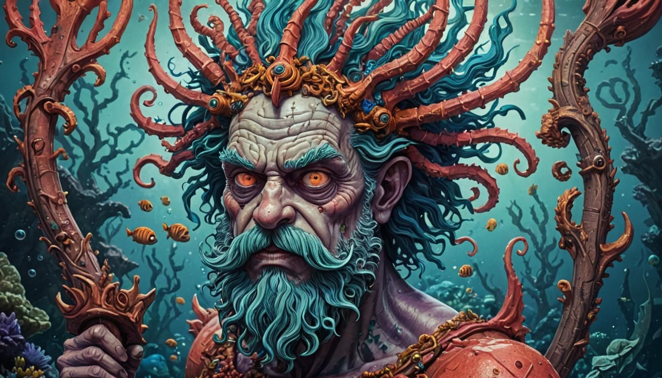 Eerie Neptune Portrait in Art Brut Style