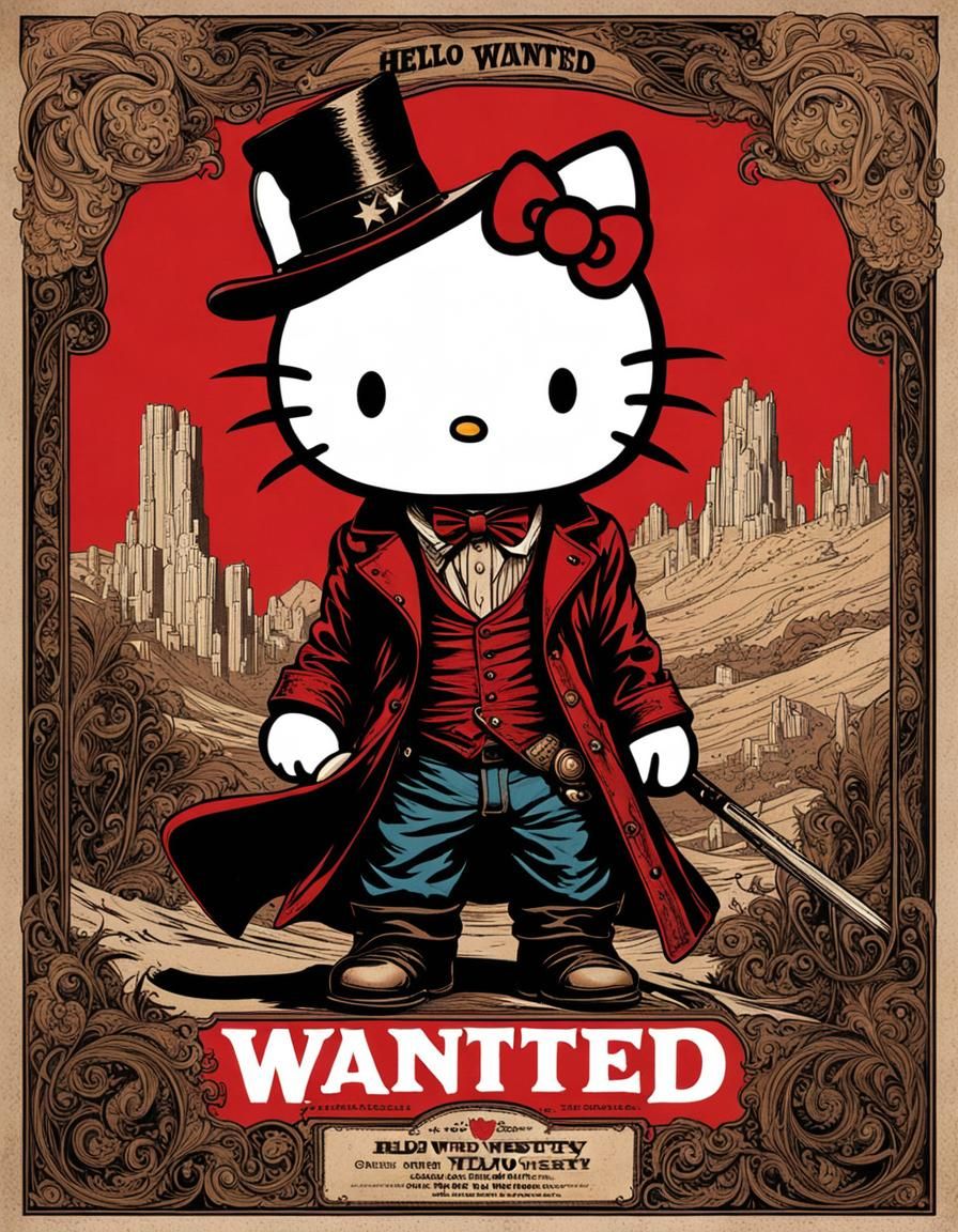 Wild West Wanted Poster: Hello Kitty as Pollock Painting