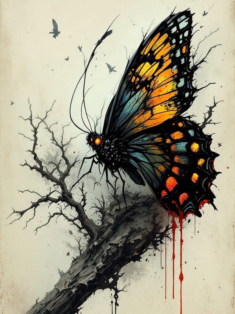Surreal Combat Butterfly Emerges from Shadows