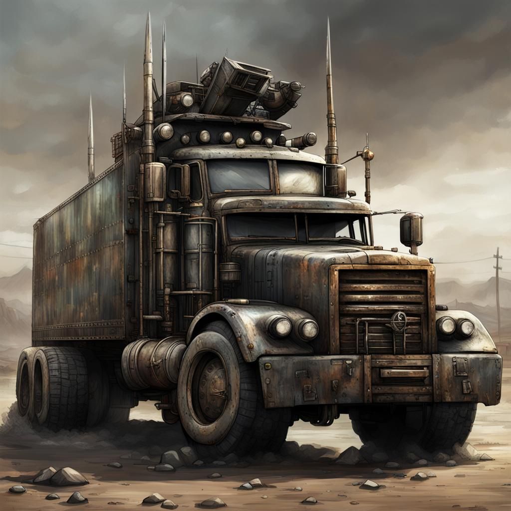 Armored Semi Truck in Post-Apocalyptic Setting