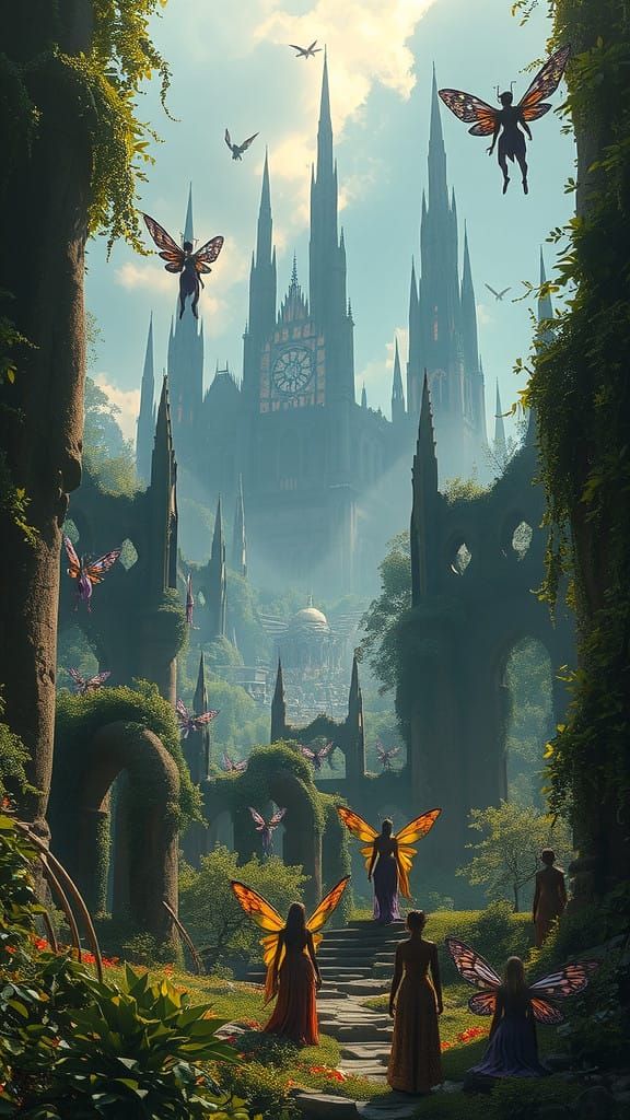 Ethereal Fairies Conjure Dark Fantasy City