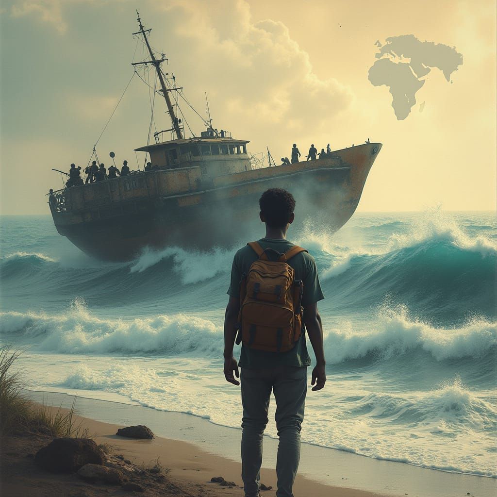 Silhouette at Stormy Coastline in Digital Art Style