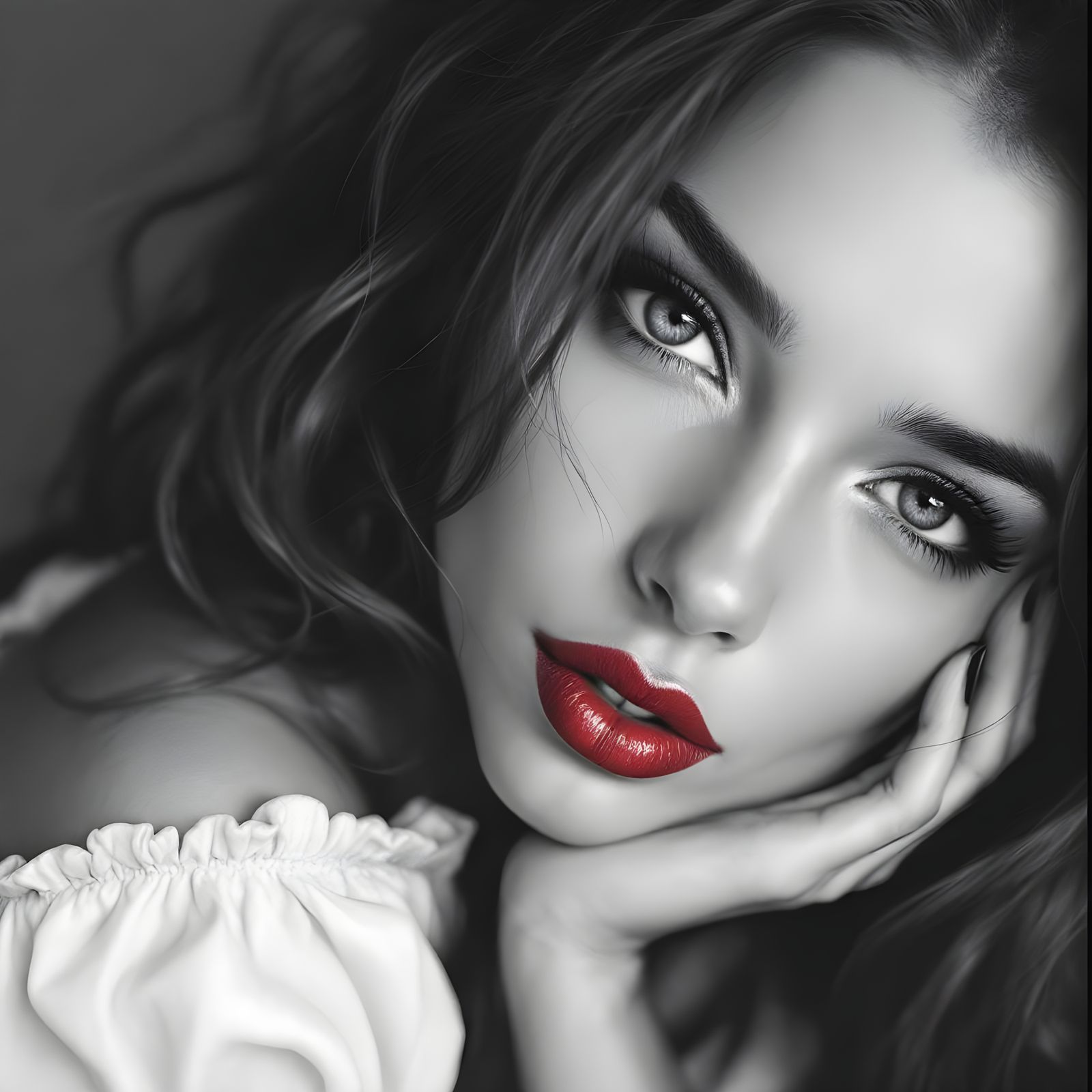 Alice in Wonderland Grayscale Portrait with Red Accent