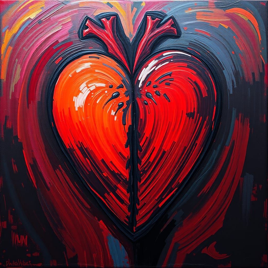 Vibrant Heart in Abstract Expressionist Style