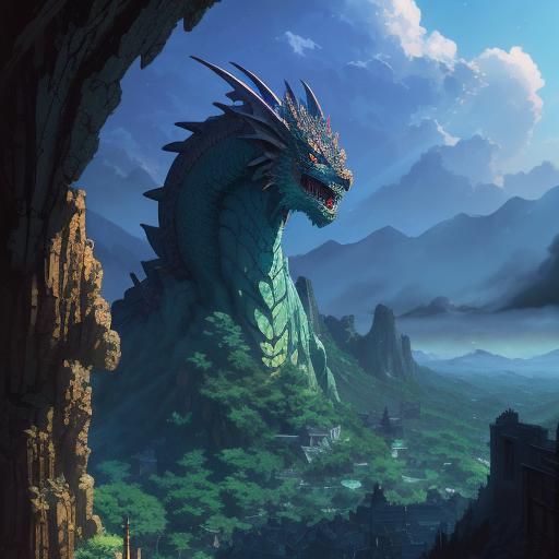 Majestic Dragon in Ghibli Anime Style