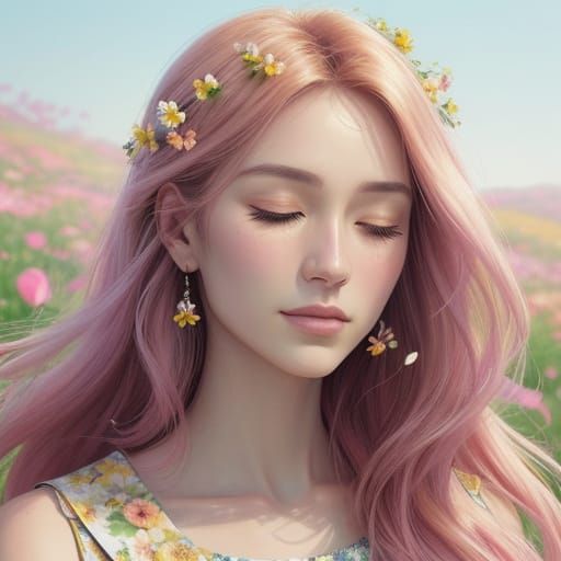 Woman in Floral Bloom, Oil Painting Style