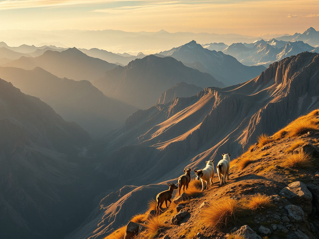 Rocky Mountain Aerial View with Goats and Dog Family