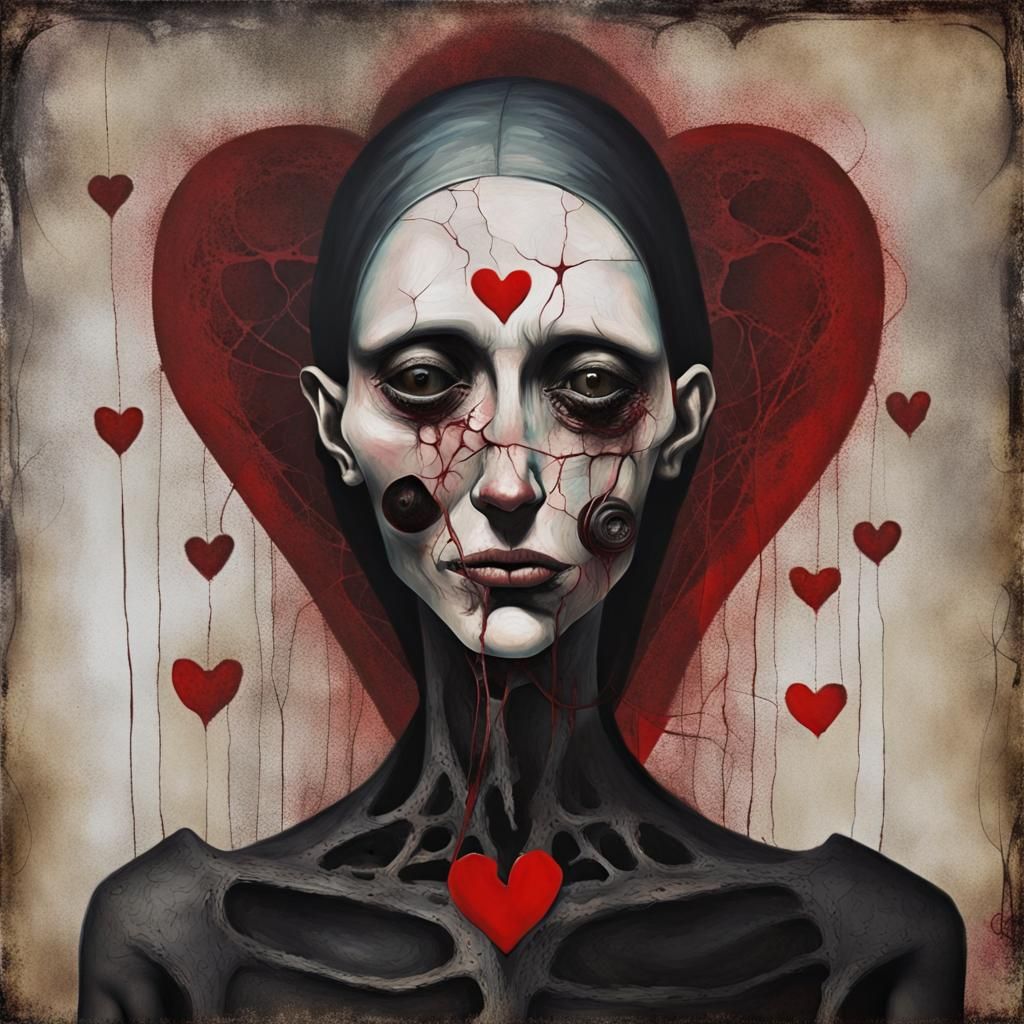 Dark Surrealism: Sickly Woman with Heart Machines