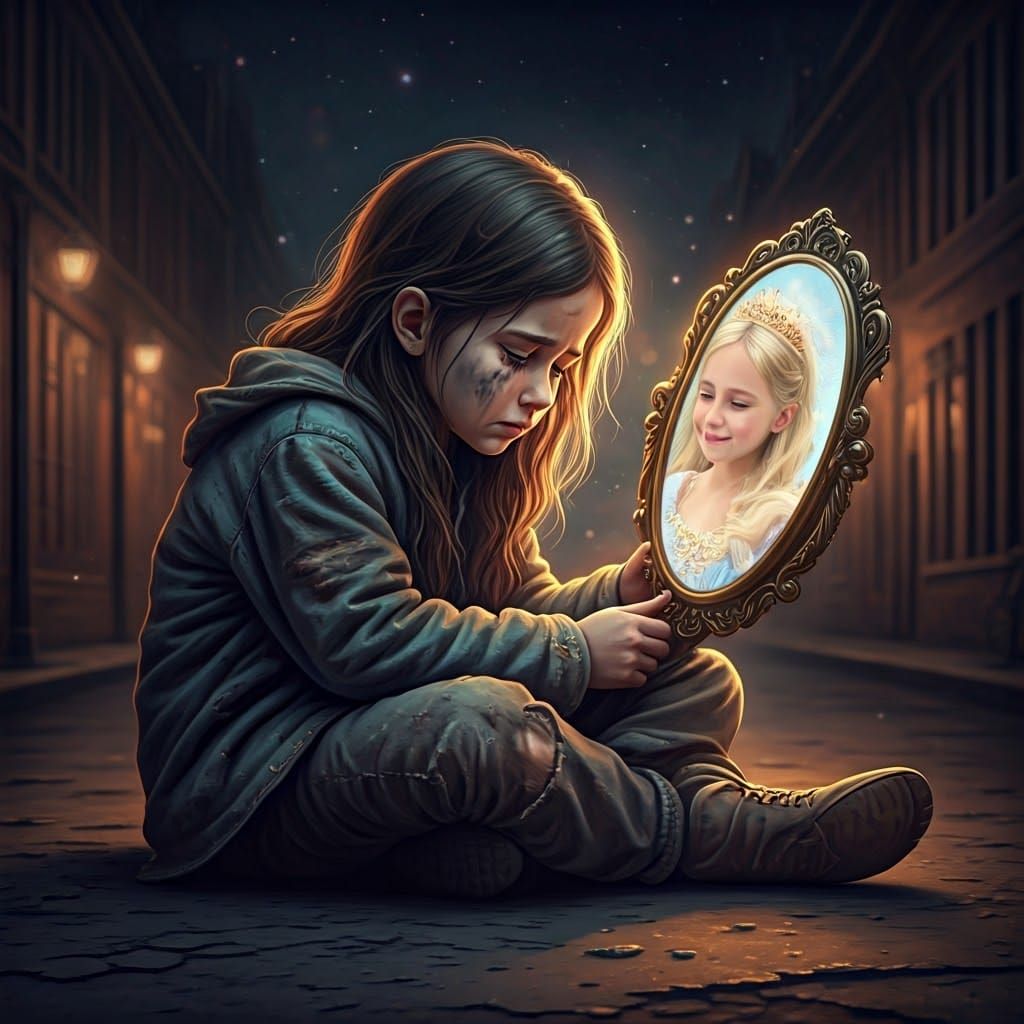 Homeless Girl's Mirrored Princess Dream in Ethereal Digital ...