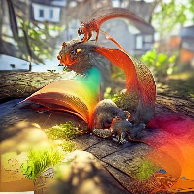 Dragon and Squirrel Storybook Illustration in VRay Style