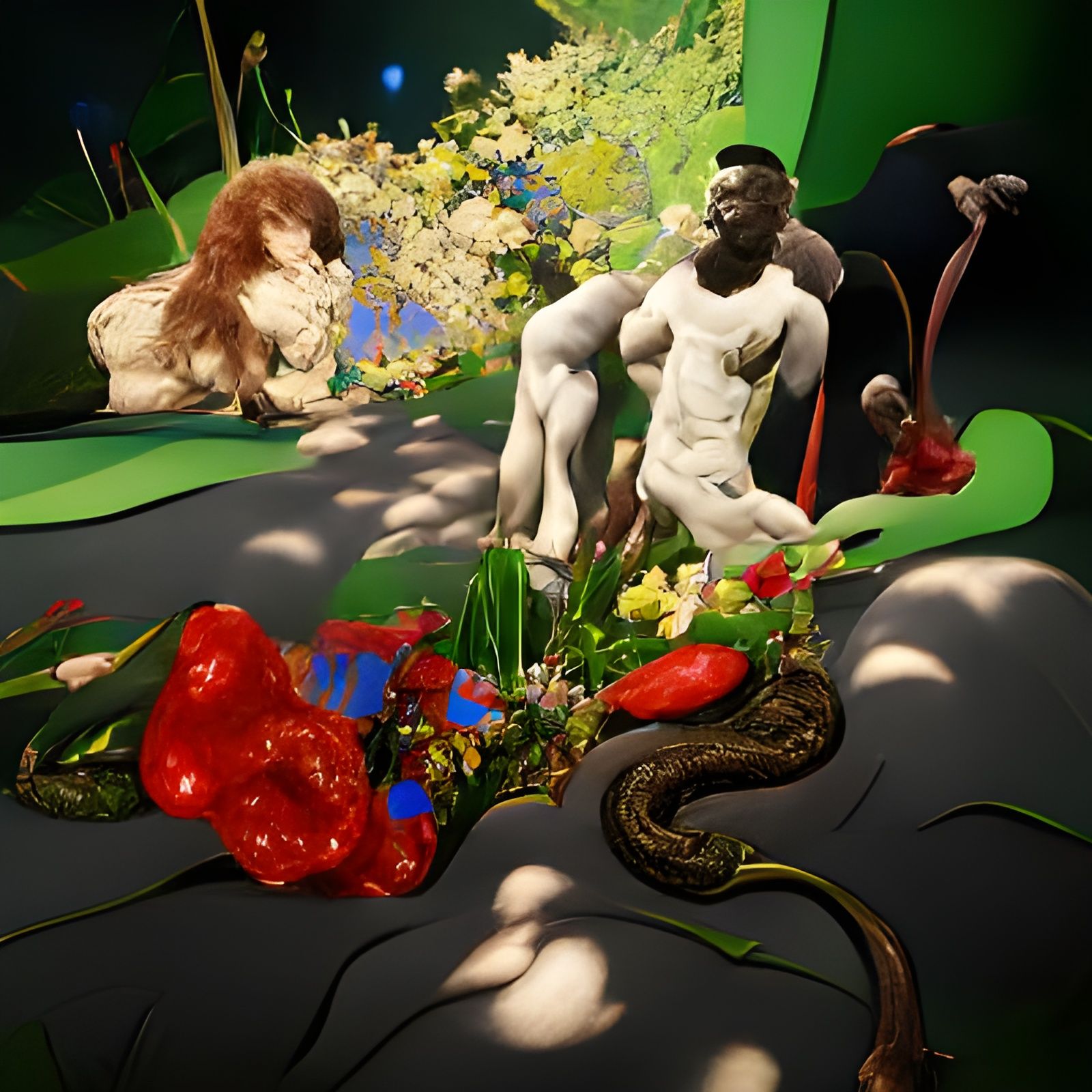 Adam and Eve in Eden: Colorful Digital Art
