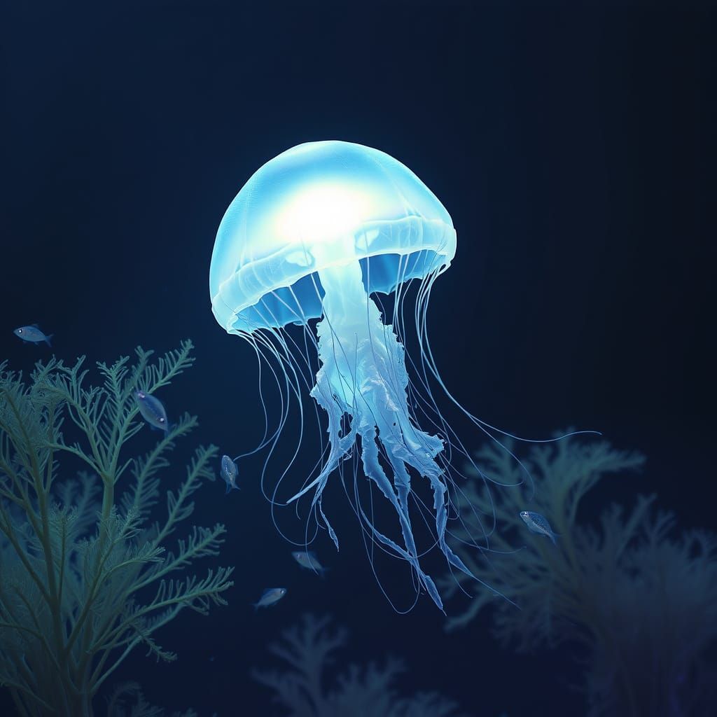 Bioluminescent Jellyfish in Alien Ocean: Art Nouveau Style