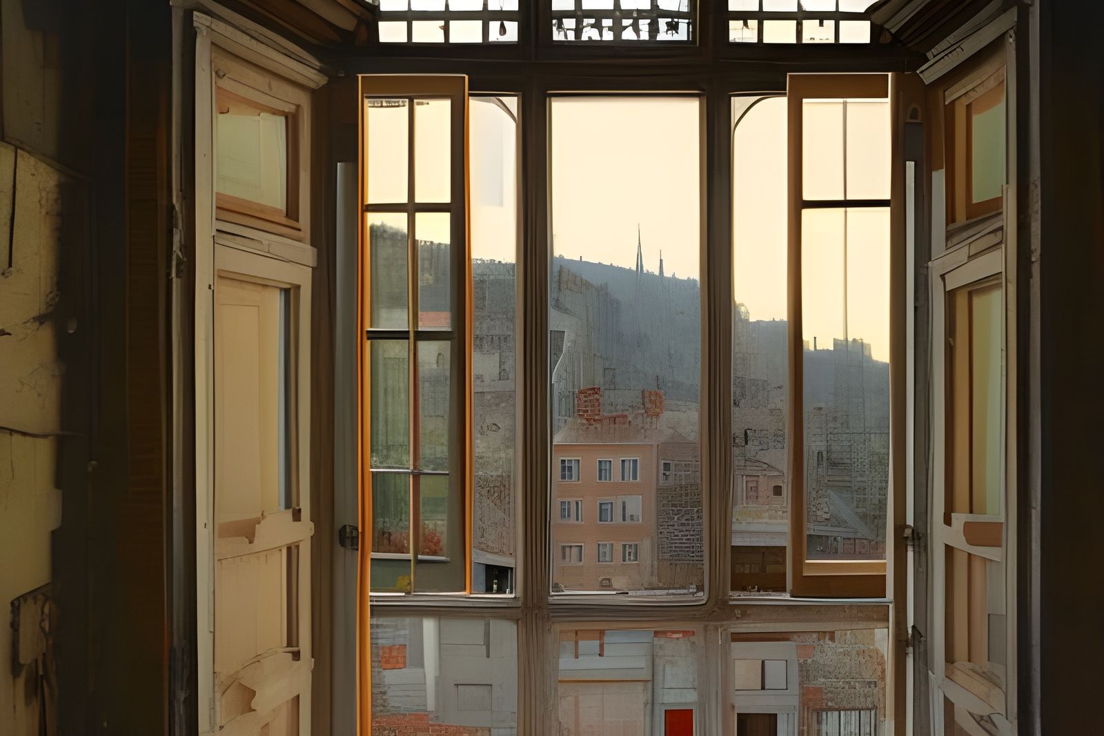 Desolate Street Scene Through Window with Sharp Focus