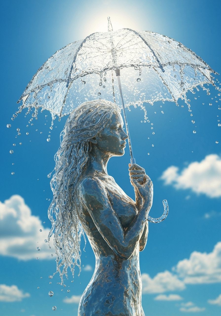 Water Woman With Ethereal Umbrella in Sunlight