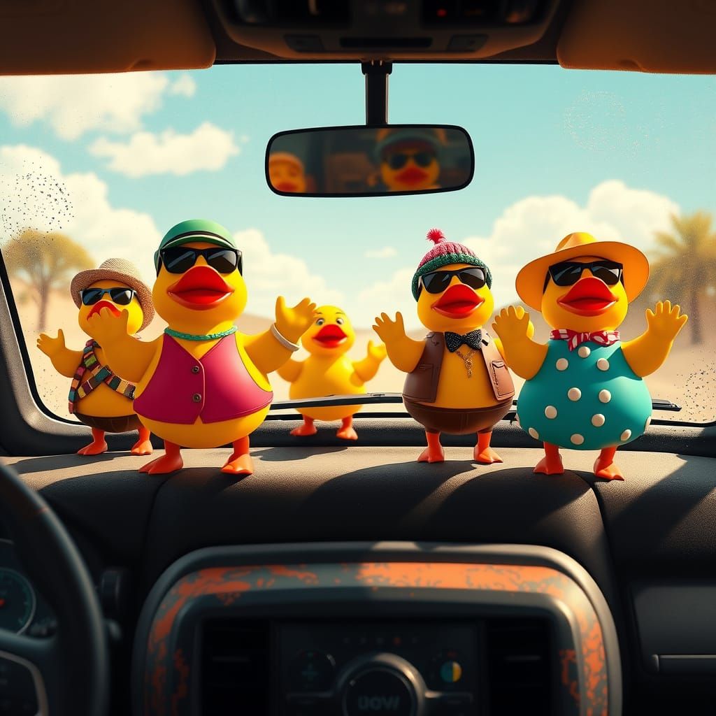 Dancing Rubber Ducks on a Jeep Dashboard
