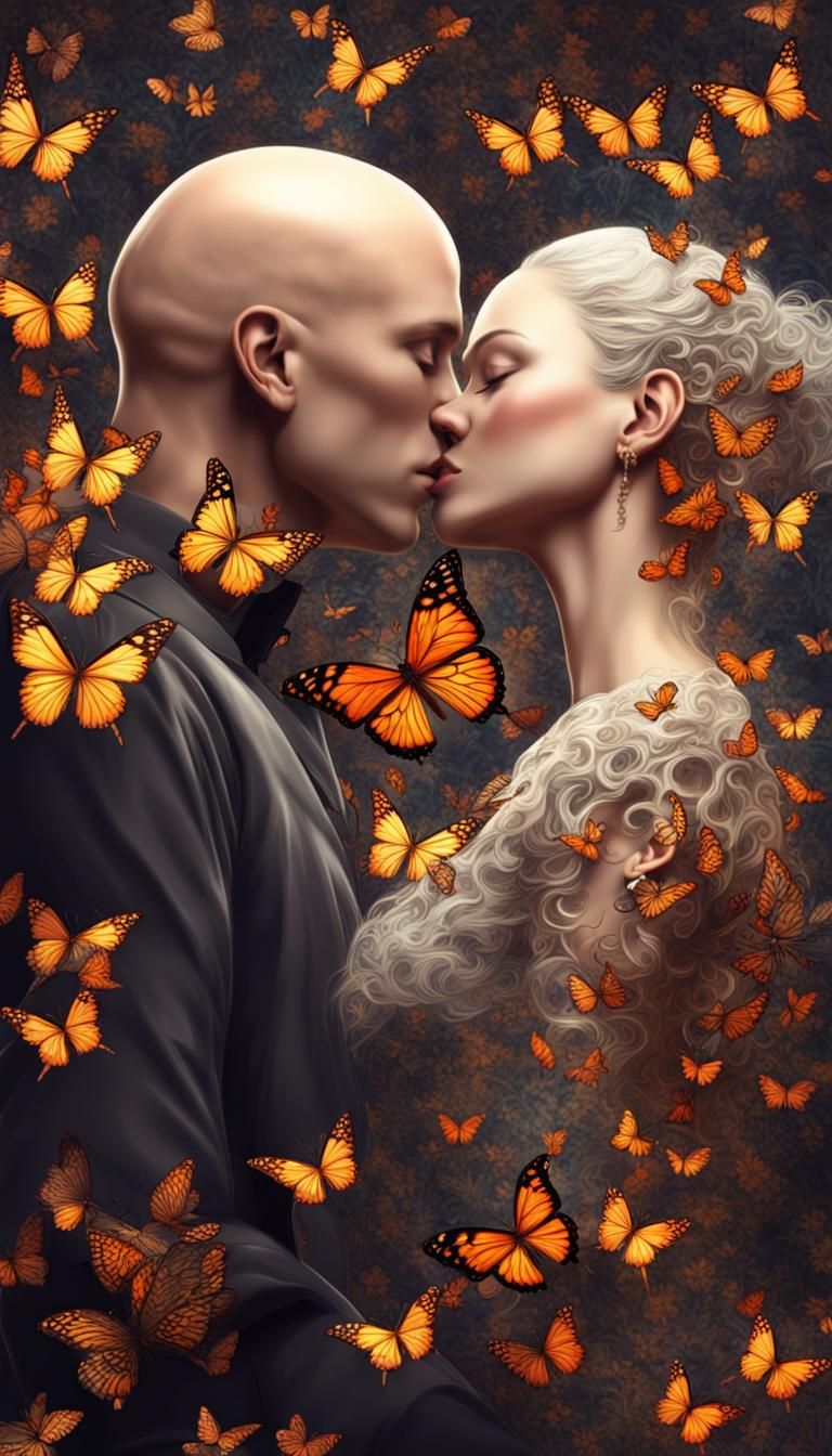Tender Kiss in Flight of Butterflies Digital Art