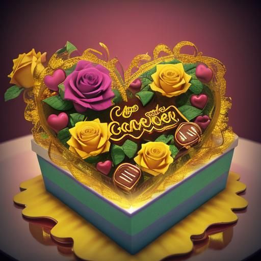 Heart-Shaped Chocolates in a Rose Garden: 3D Render