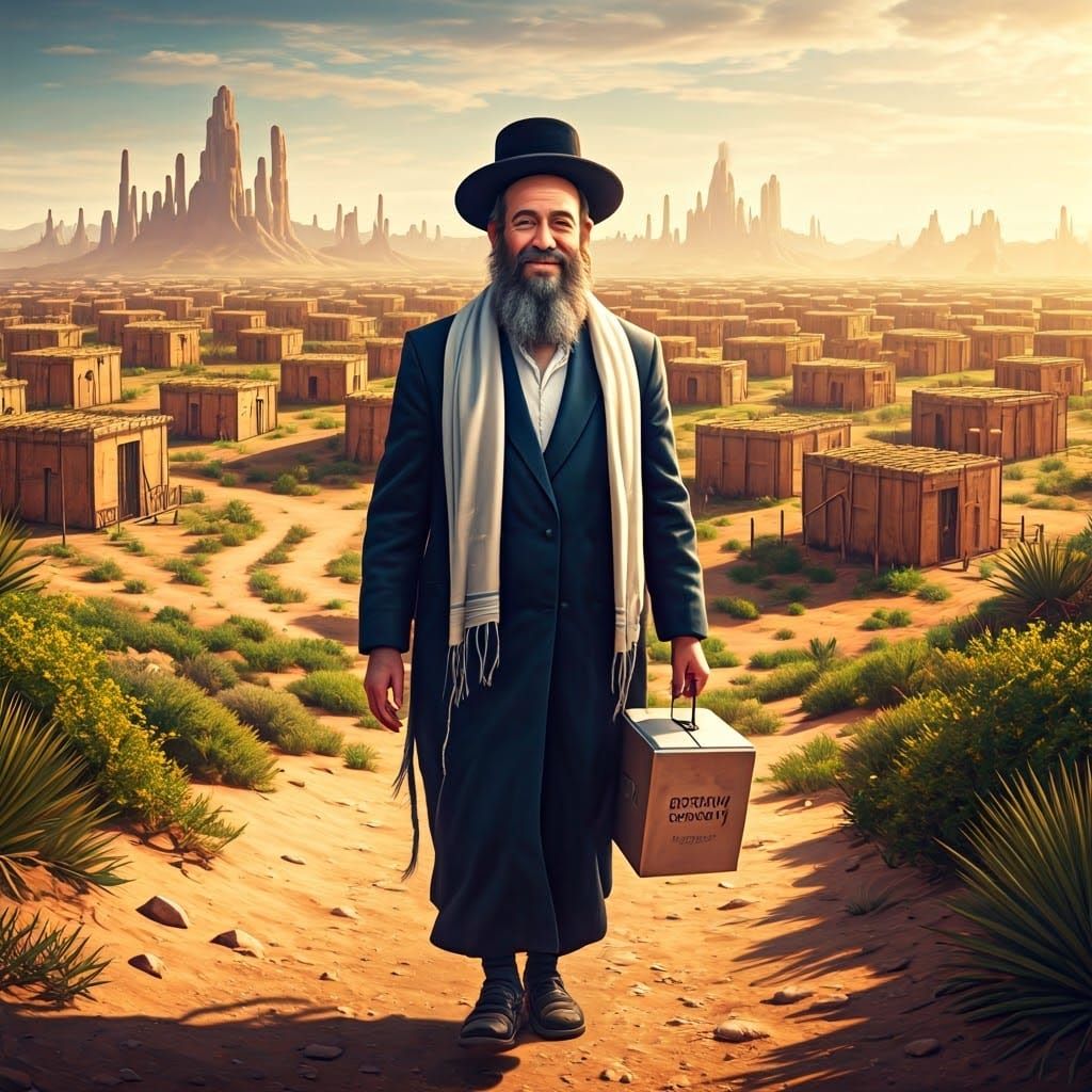 Haredi Man Walks Through Desert Community at Sukkot