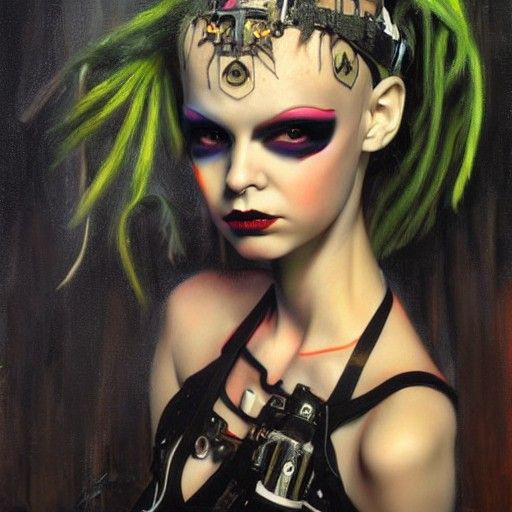 Cyber Goth Doll in Oil Painting Style