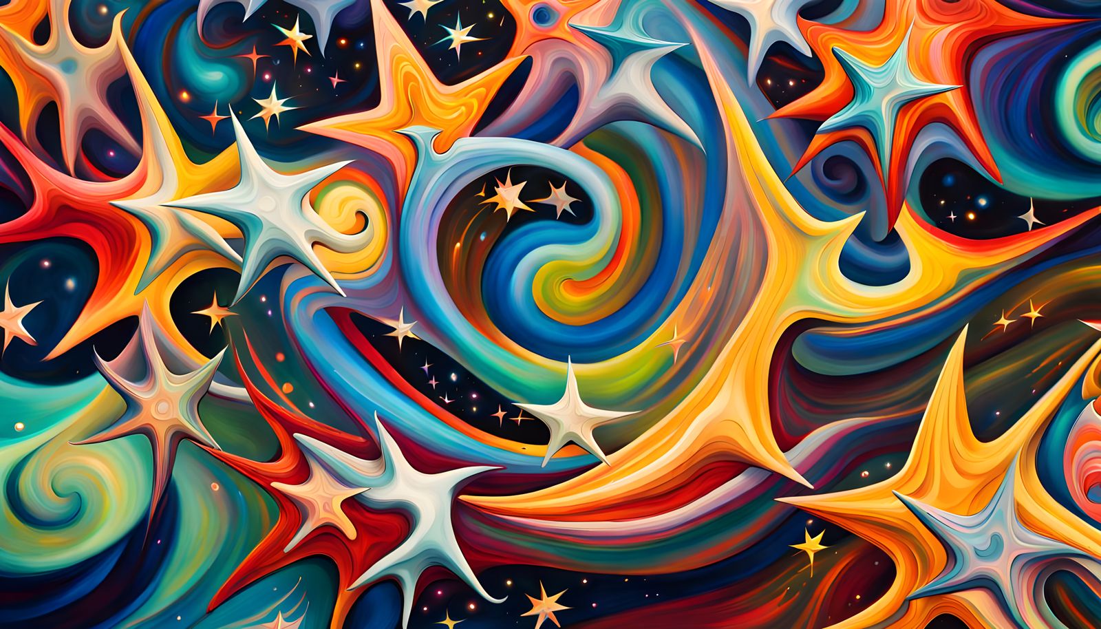 Iridescent Star Cluster in Abstract Expressionist Style