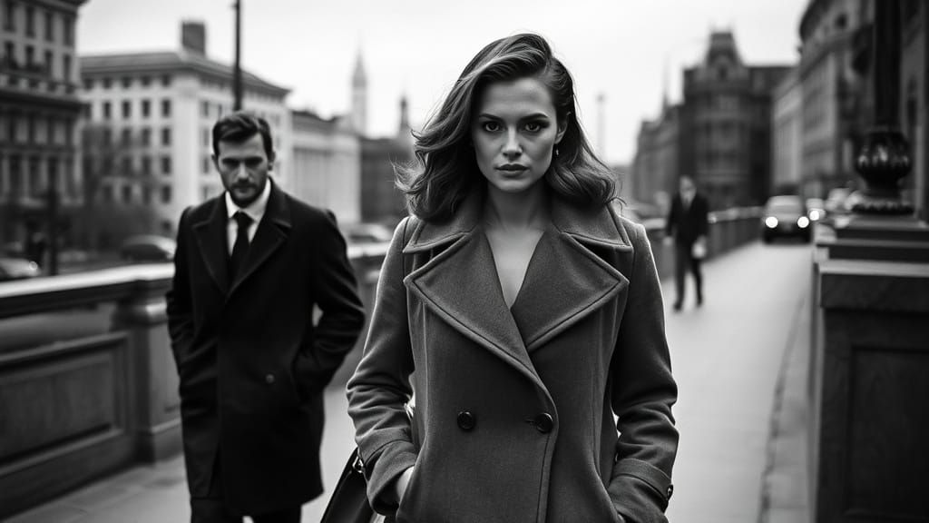 Woman's Guilty Glance in Urban Black and White
