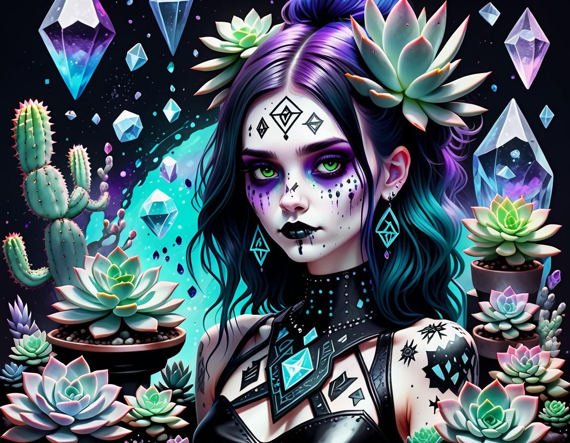 Pastel Goth Goddess with Crystals and Runes