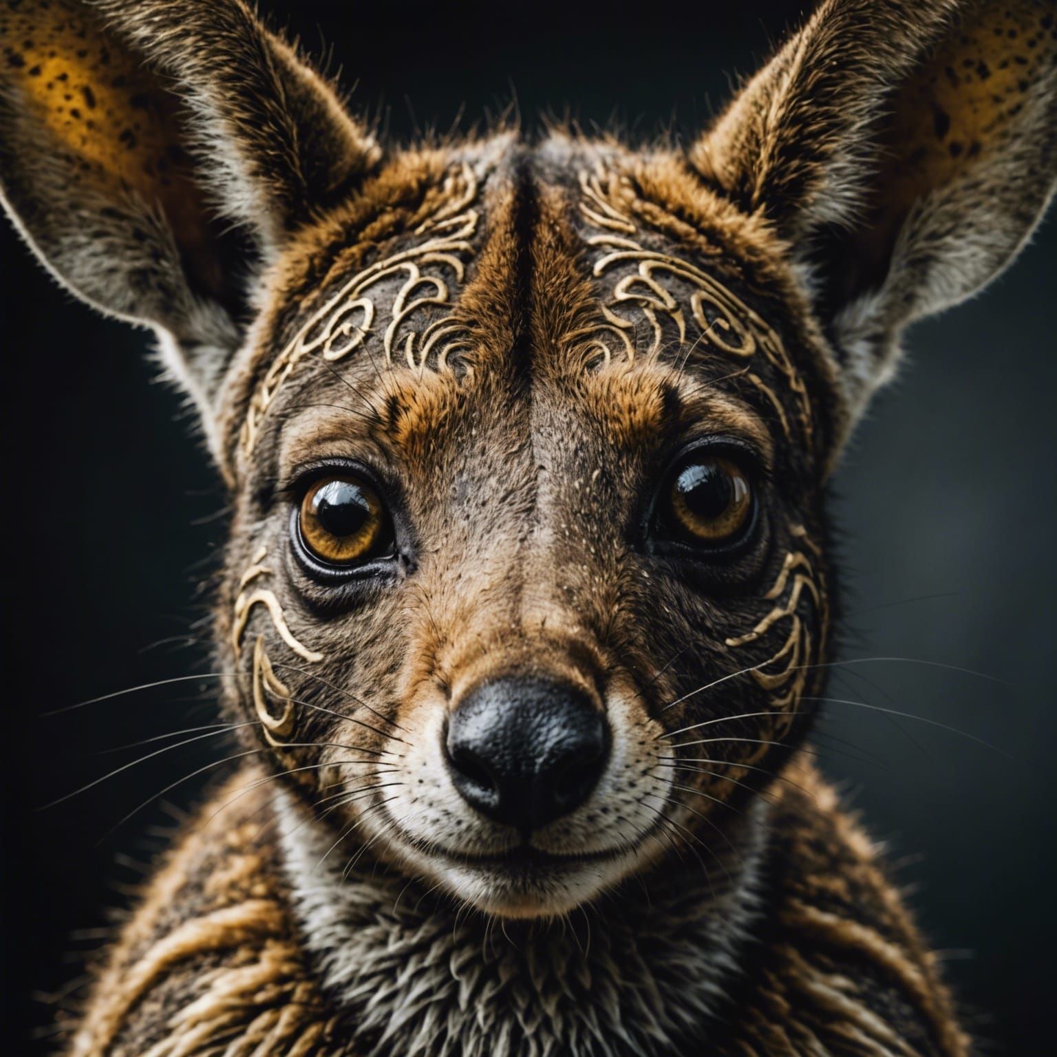 Gilded Wallaby Joey Portrait with Intricate Swirls
