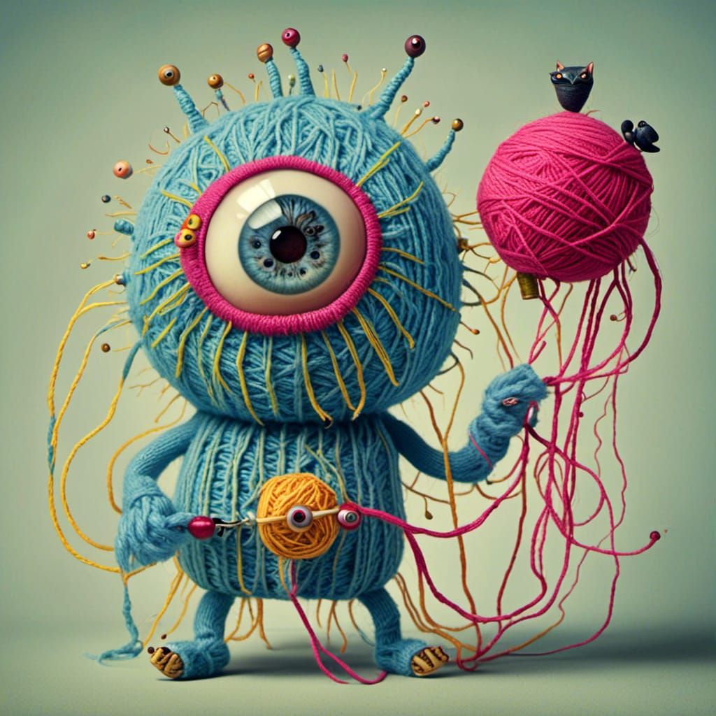 Yarn Monster Knitting Sweater in Pop Surrealism