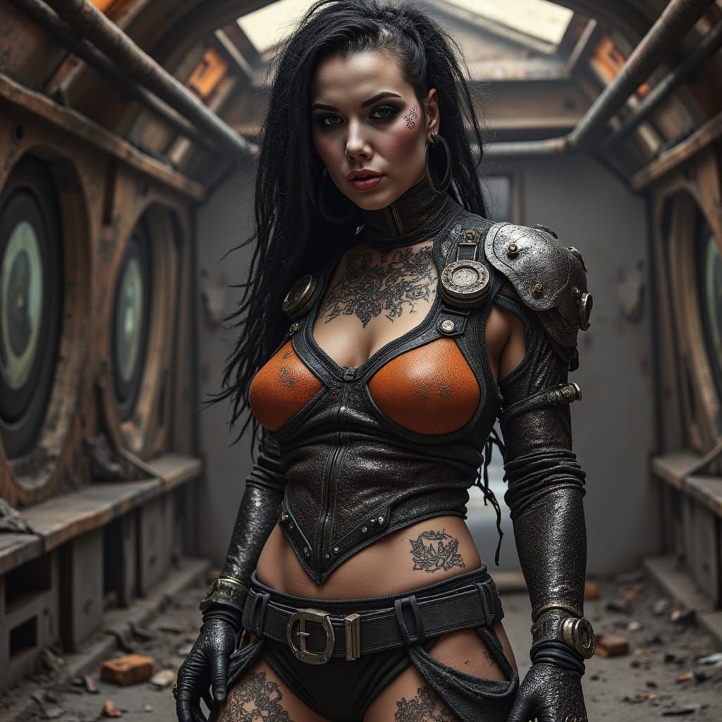 Cyberpunk Warrior in a Gritty, Futuristic Starship
