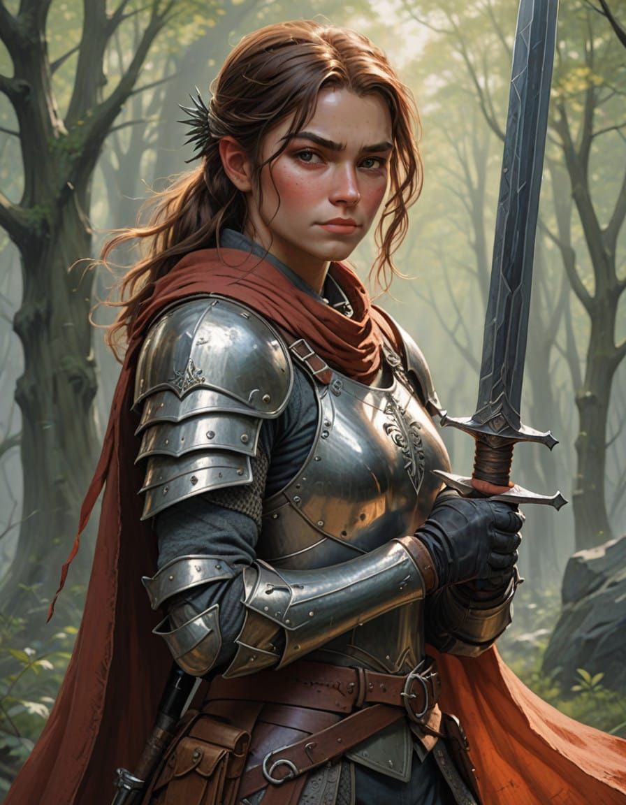 Ethereal Female Ranger in Elegant Armor, Whispers a Secret S...