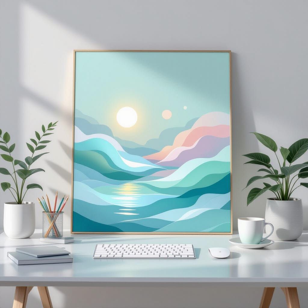 Minimalist Home Office Painting with Pastel Gradients