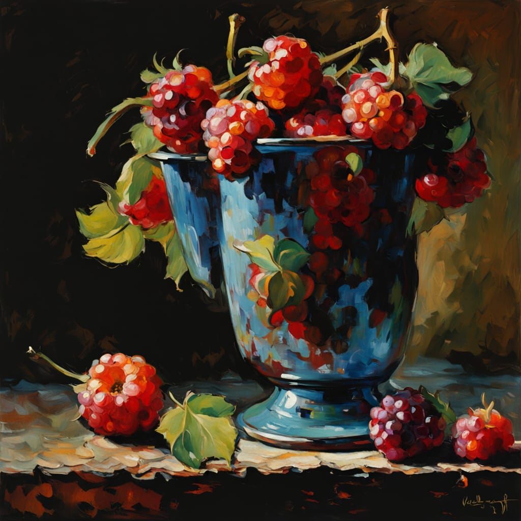 Vibrant Raspberry Oil Painting with Impasto Texture