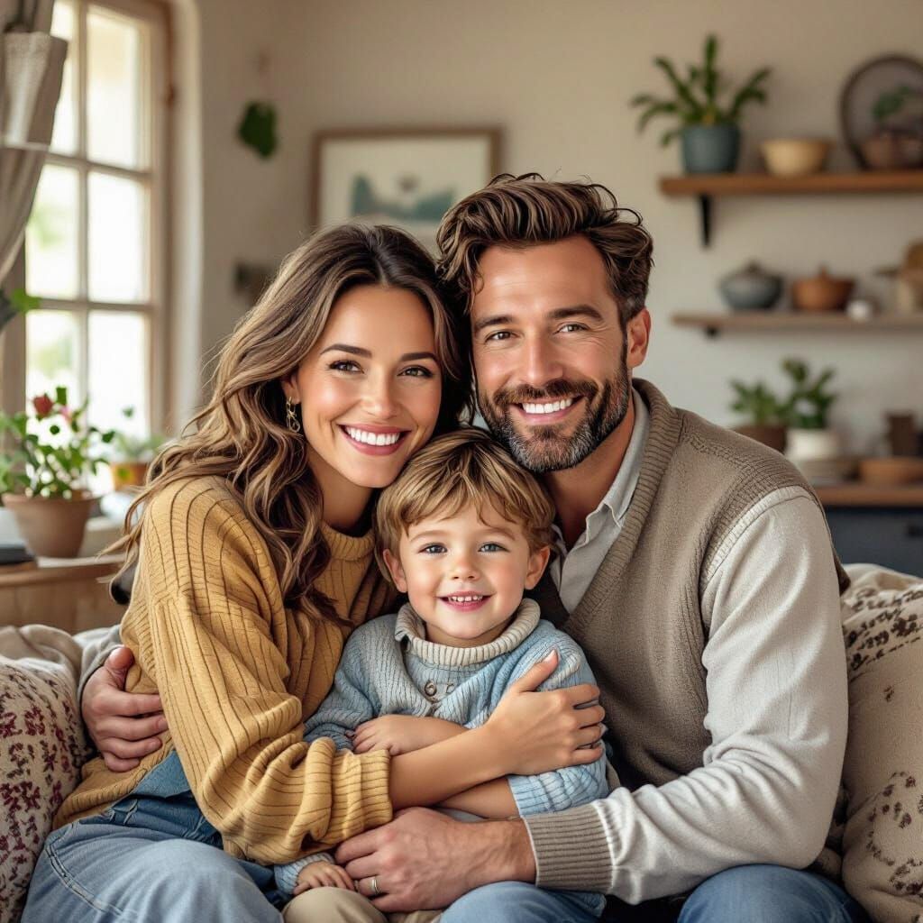 Family Portrait in Children's Book Illustration Style